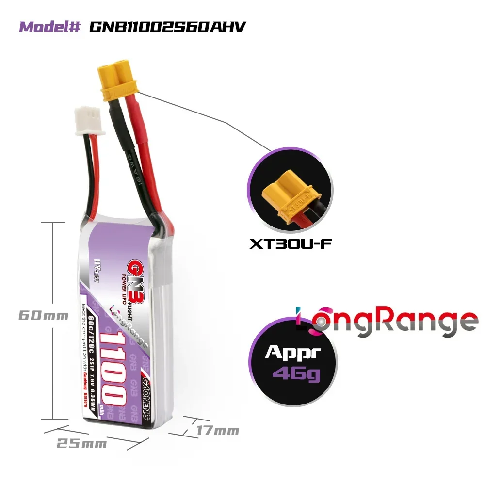 GNB 1100mAh 2S 3S 4S 6S 60C/120C HV Lipo Battery For FPV Long Racing Drone 4 Axis RC Quadcopter Drones Parts With XT30/XT60 Plug