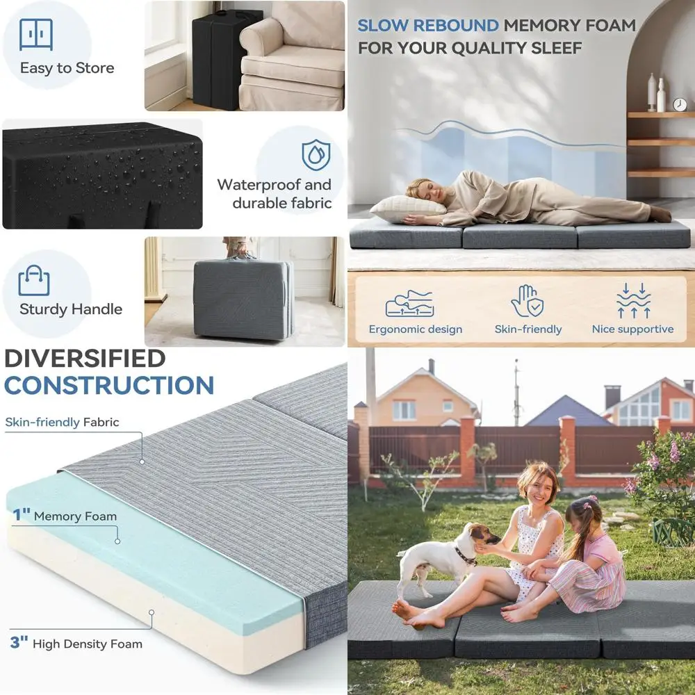 مرتبة محمولة كاملة الحجم من إسفنج الذاكرة للسفر والتخييم واليوجا - قابلة للغسل، معتمدة من CertiPUR-US، مناسبة للبالغين #1