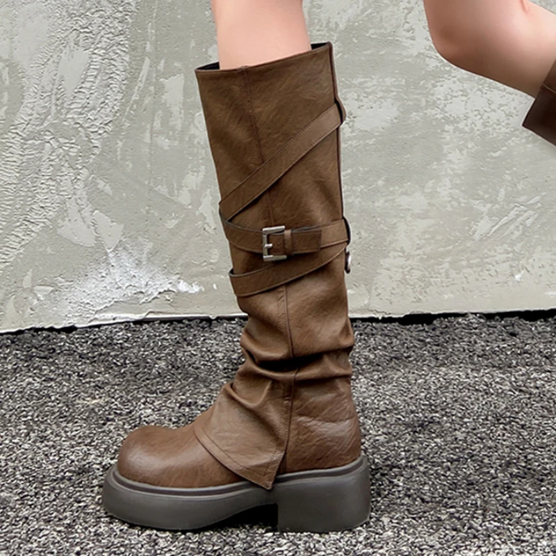 

Platform Women's High Boots Mid Heels Fashion Winter Shoes 2025 Designer Knee High Boots New Trend Dress Goth Long Mujer Botas