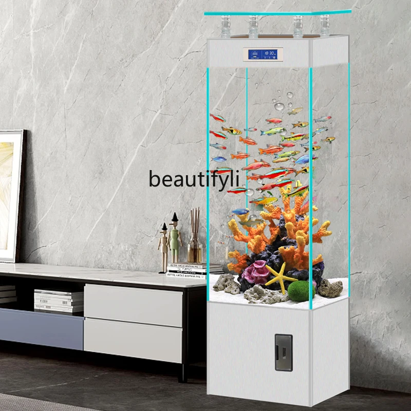 

Ultra-white glass smart fish tank living room household vertical medium-sized office one-click sewage aquarium