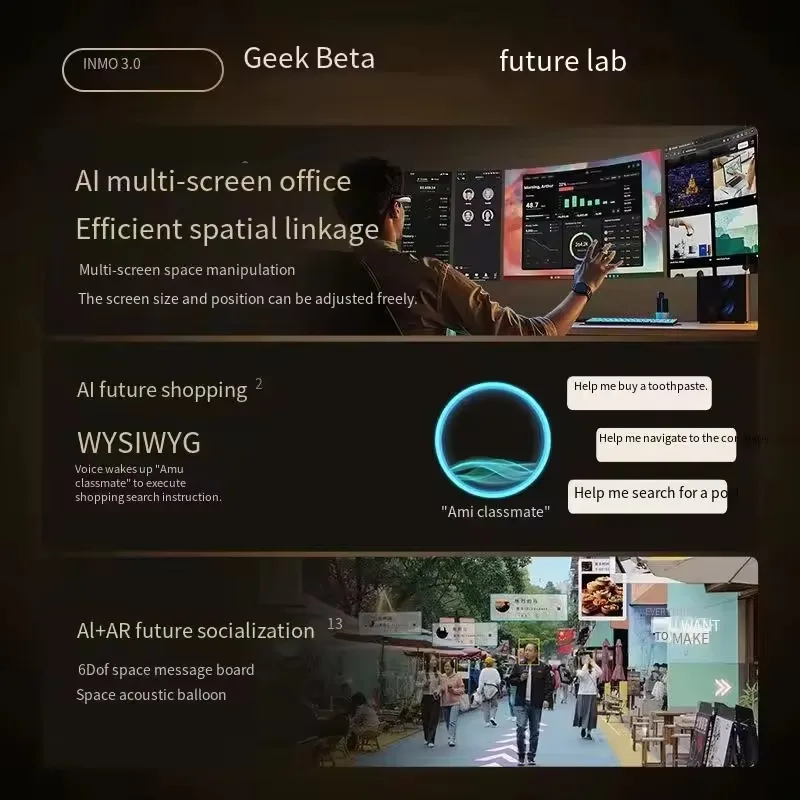 نظارات INMO Air 3 الذكية AR الجديدة بالألوان الكاملة وحدة تحكم لاسلكية حقيقية ترجمة في الوقت الحقيقي وموجه النص مع كاميرا الكل في واحد