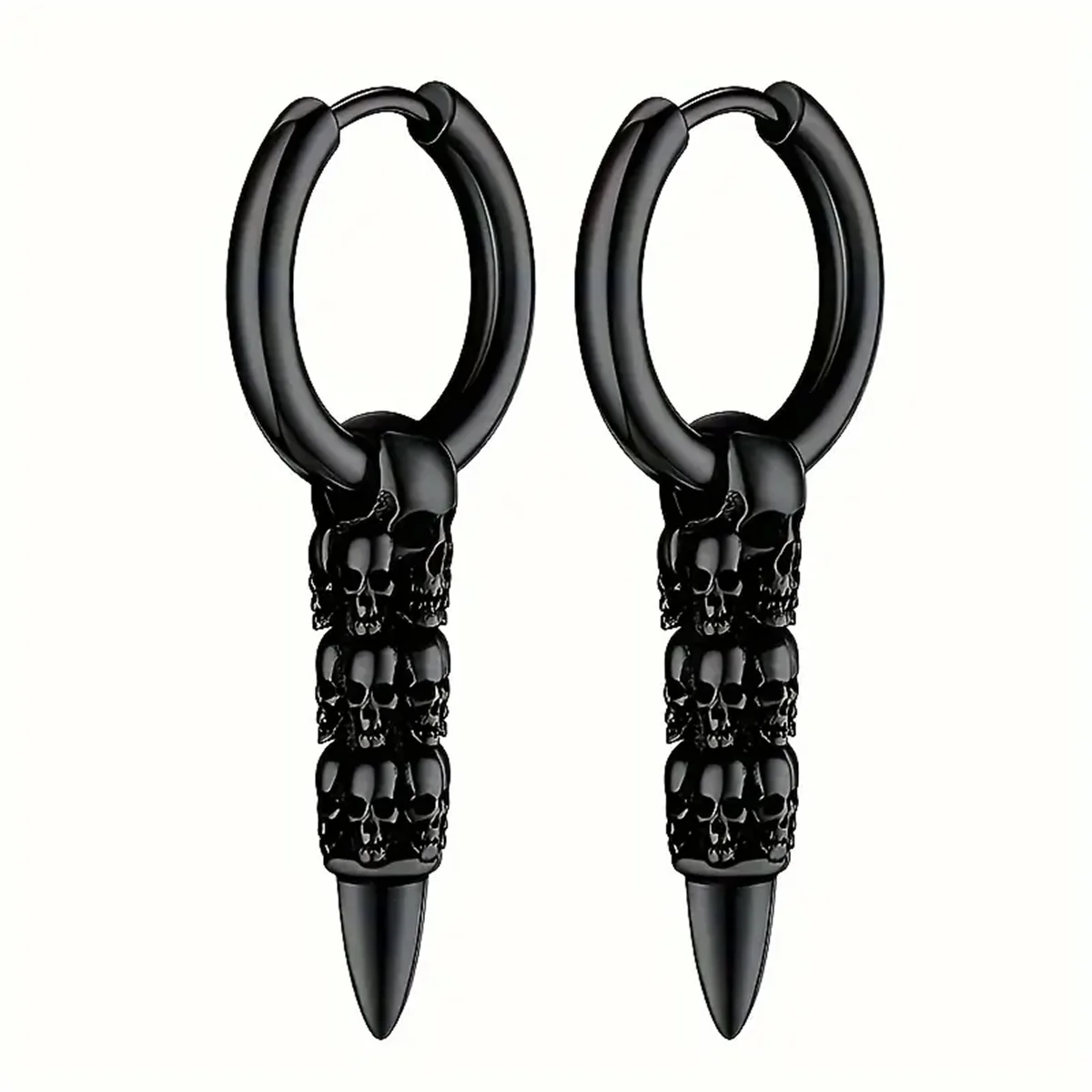 2pcs 316L Stainless Steel Fashion Gothic Skull Bullet Earings, Skull Pendant Hypoallergenicity Ear Cartilage Piercing Jewelry