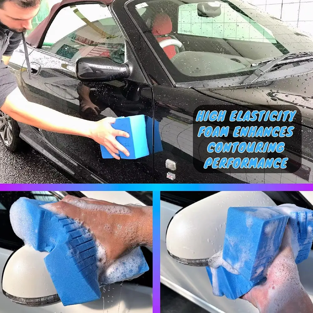 Car Wash Sponge Soft Foam Grid Super Absorbent Sponge Easy-Grip Non Scratch Car Cleaning Tools Auto Accessories Blue