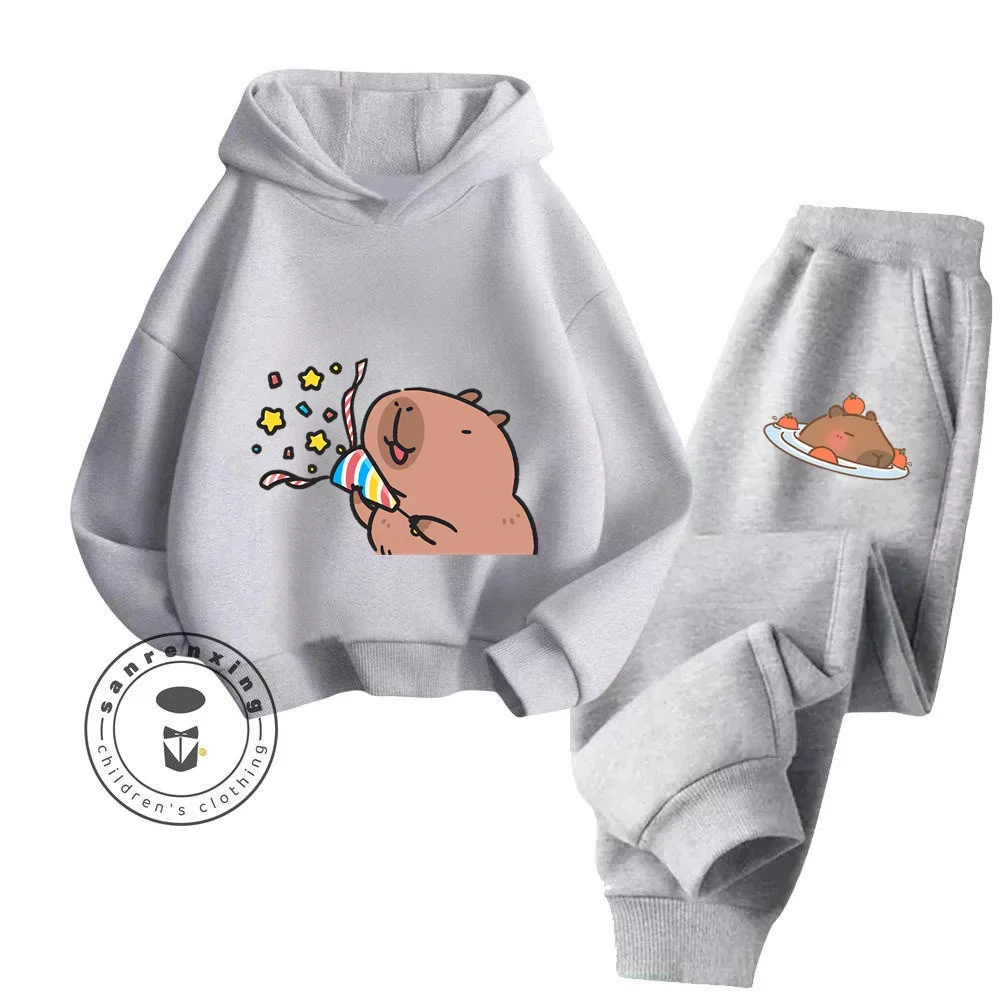 Capybara Capibara Pure Cotton Cartoon Hoodie + Pants Tracksuit Suitable for Children Aged 3-14 Worth Buying Kawaii Hoodie Set