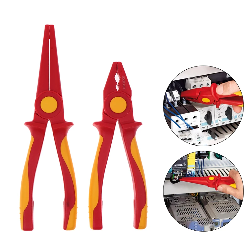 

1pcs Solid Insulated Plastic Pliers 1000V High Voltage Resistant Non-slip Handle Insulated Wire Pliers Needle-nose Pliers