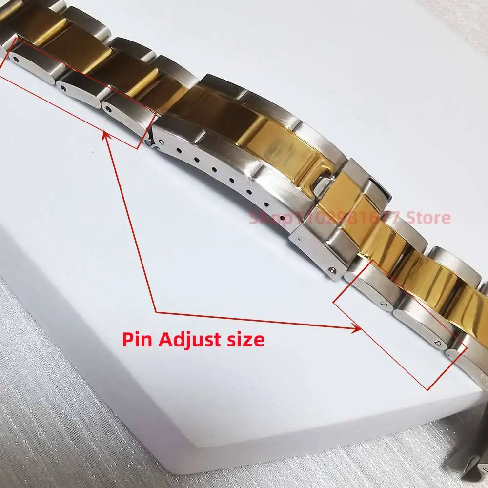 Middle Gold Vintage Stainless Steel 20mm Oyster Curved End Watch Strap Band Bracelet For RLX 16622 116613 14270 116620 16520