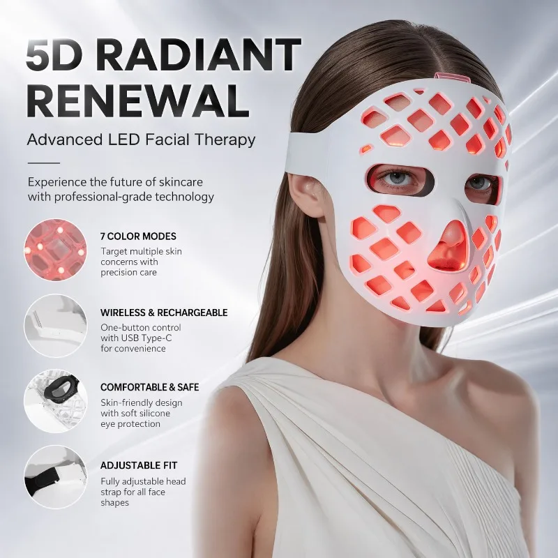 Foldable Soft Silicone LED Face Mask, Multi‑Spectrum Photon Home Beauty Instrument, Red Light Facial Cosmetic Skin Care Tool