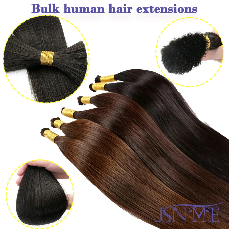 JSNME Bulk Human Hair Extensions 100% Real Human Hair Extension Straight 50g Black Brown Blonde 613 Color For Salon 14