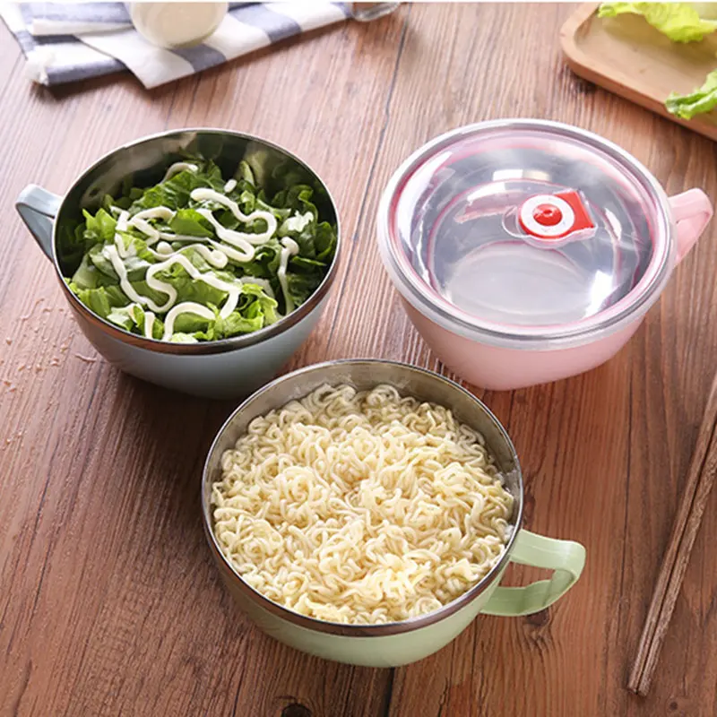Concise Solid Color Stainless Steel Mixing Bowl Design Rice Noodle Instant Noodle Bowl Multi Purpose Kitchen Food Container