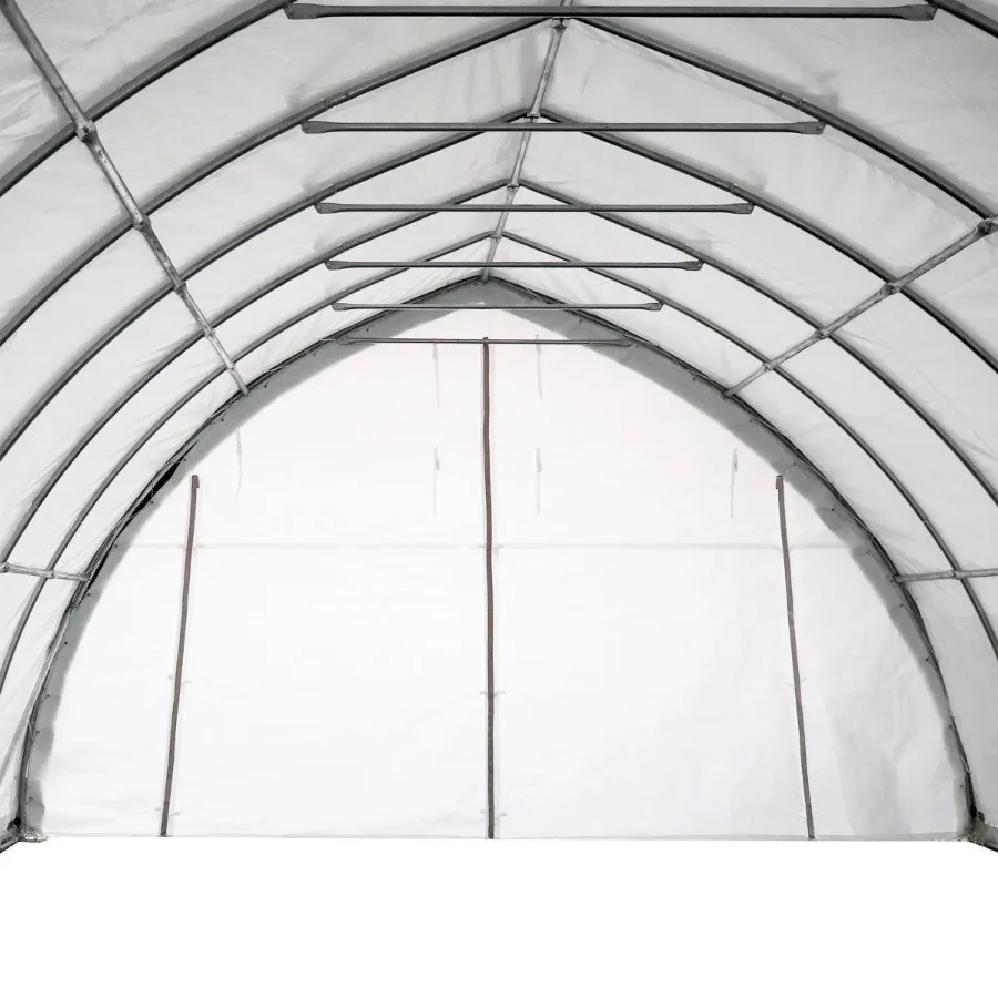 Refugio de almacenamiento para techo con pico de pared de arco de 20' x 40' con cubierta de PVC resistente de 17 oz para conducir a través de puertas TMGST2041PV anterior (ST2