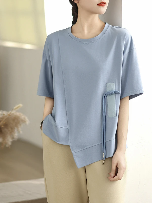 

Повседневная круглая футболка Ne ort Sve, женский моющийся топ большого размера, асимметричный дизайн, традиционная китайская пуговица...