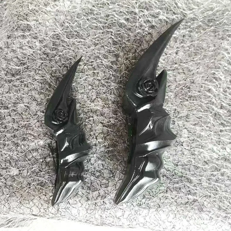 Pinzas para el cabello con cuernos de diablo rosa de 14/19cm, pinzas para el cabello para niña Mori en blanco y negro, accesorios para el cabello para Cosplay de Lolita