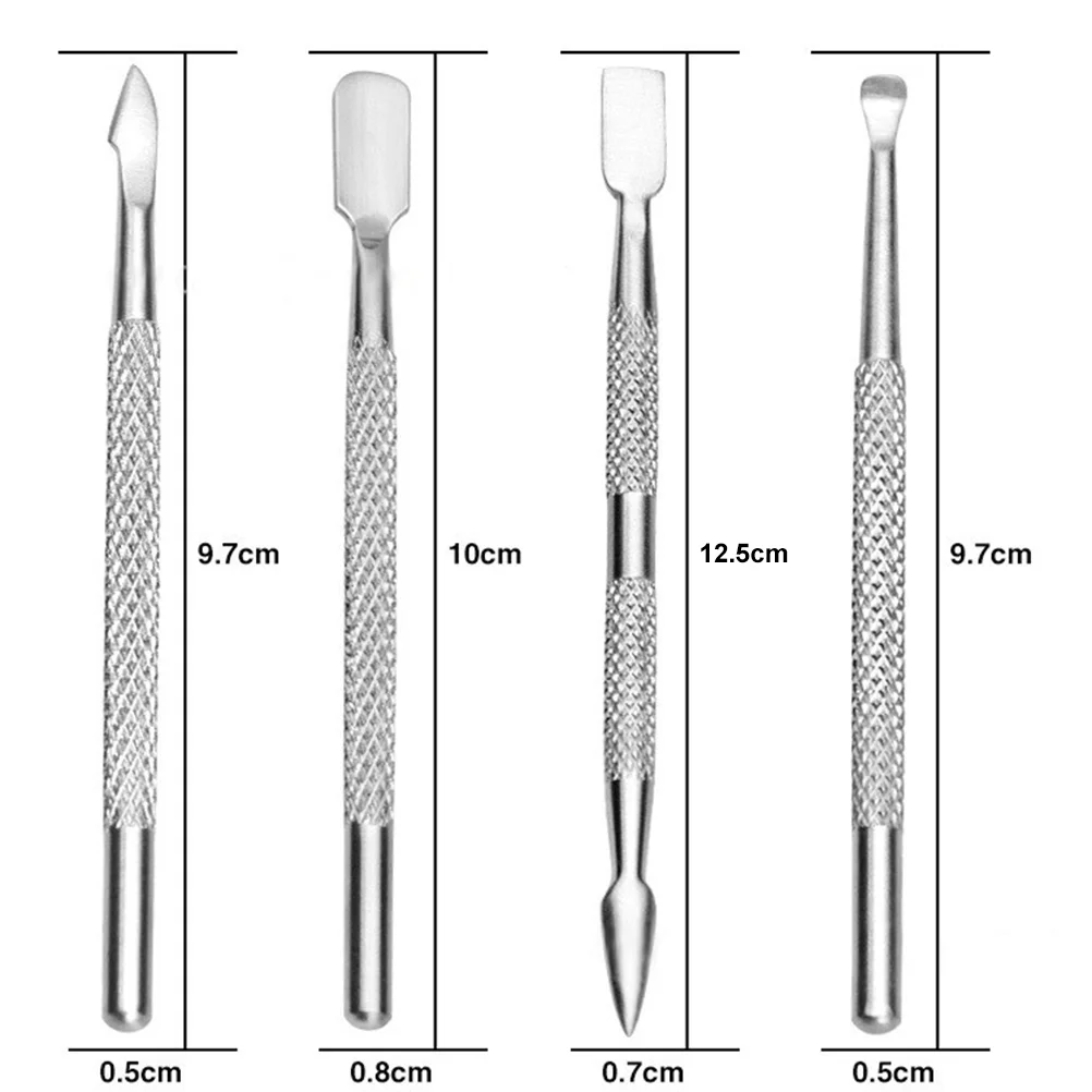 Empujador de cutículas de uñas de acero inoxidable profesional de doble punta, removedor de cuchara, herramienta de manicura y pedicura, limpiador de cutículas de uñas