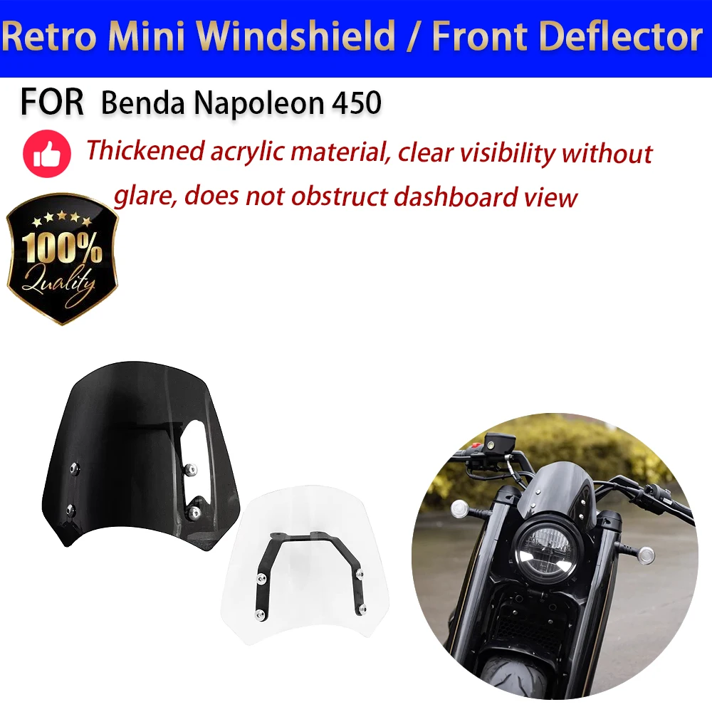 For Benda Napoleon 450 Retro Mini Windshield Front Deflector Headlight Visor ABS No-Drill Motorcycle Accessories
