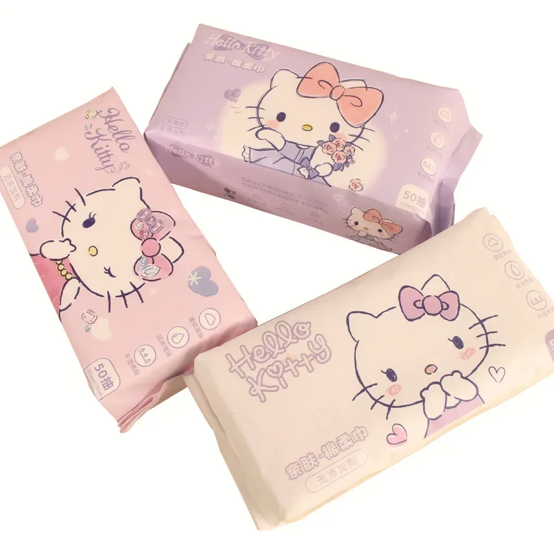 Sanrio-toalla facial desechable de Hello Kitty para bebé, toalla de algodón suave con estampado de perlas de Anime Kawaii, dibujos animados, Cinnamoroll, Pochacco