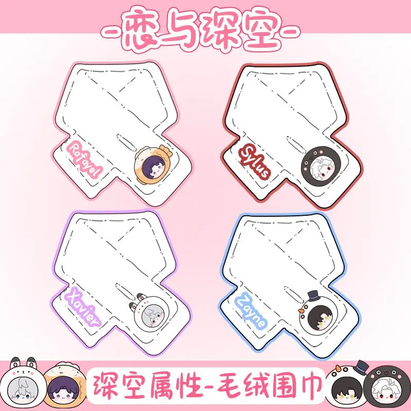 Lenço de pelúcia quente para Unisex, Game Anime, Love and Deepspace, Zayne, Felix, Sylus, Caleb, Rafayel, Lovely Gift, Novo, 12x80cm, 2024