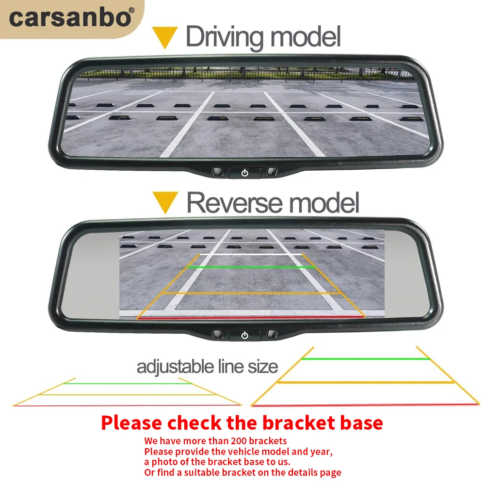 Carsanbo 9.66 Inch Car Digital Rearview Mirror Full Screen Monitor Automatic Screen Brightness Adjustment Display Support 1080P