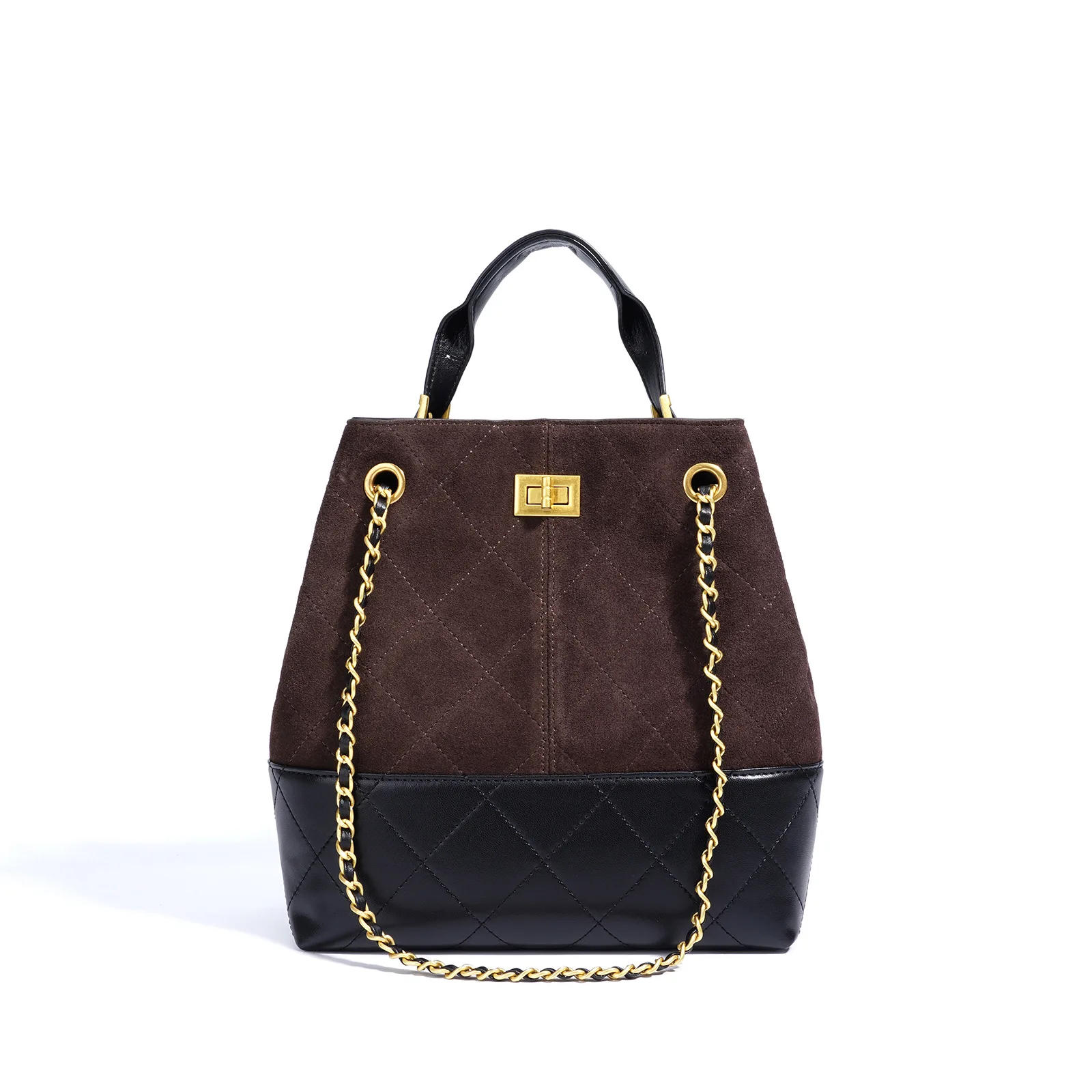 حقيبة نسائية من الجلد الطبيعي حقيبة دلو فاخرة مع حزام سلسلة مبطن بسعة كبيرة حقيبة كتف محمولة باليد