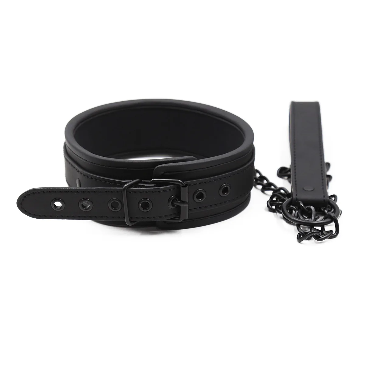 Thierry Sm Products Bondage Neck Collar with Metal Chain Leash BDSM Sex Toys Faux Leather Restraint Fetish Adult Sex Toys