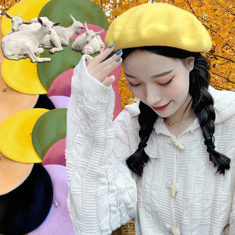 

Шерстяной берет, шляпа ярких цветов, винтажная кепка художника, женская зимняя теплая модная шапка в британском стиле, удобная для спорта на открытом воздухе