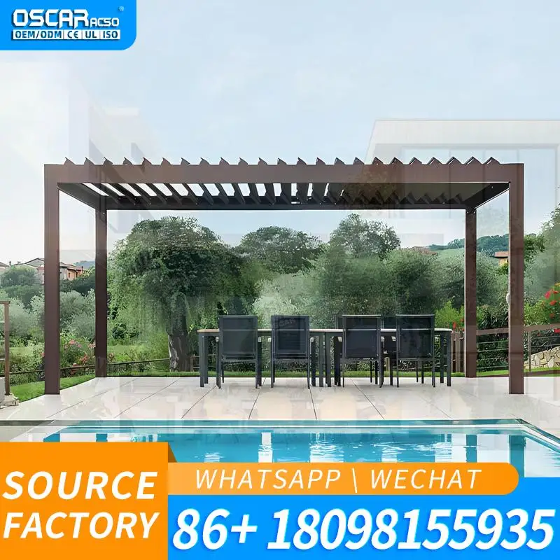 Motorized Louvered Retractable Shutters for Backyard Pergola Outdoor Patio pergola