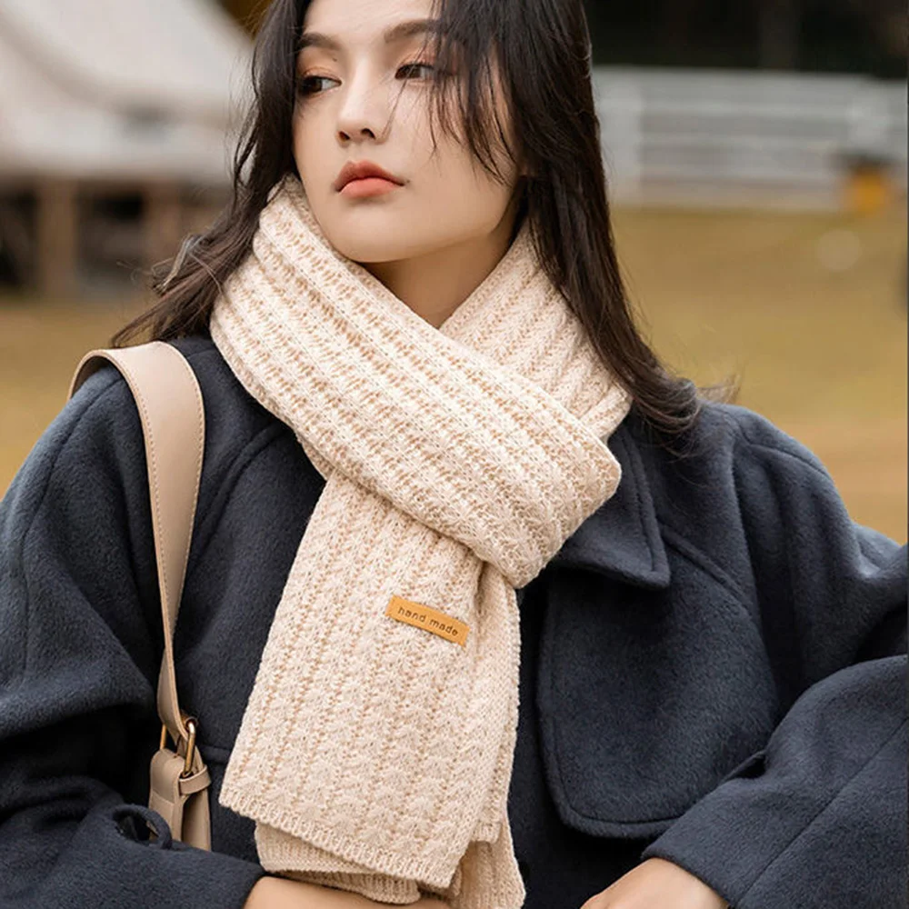 New Winter Warm Knitted Scarf Outdoor Thickened Thermal Neck Warmer Solid Color Long Scarves Windproof Women Neckerchief