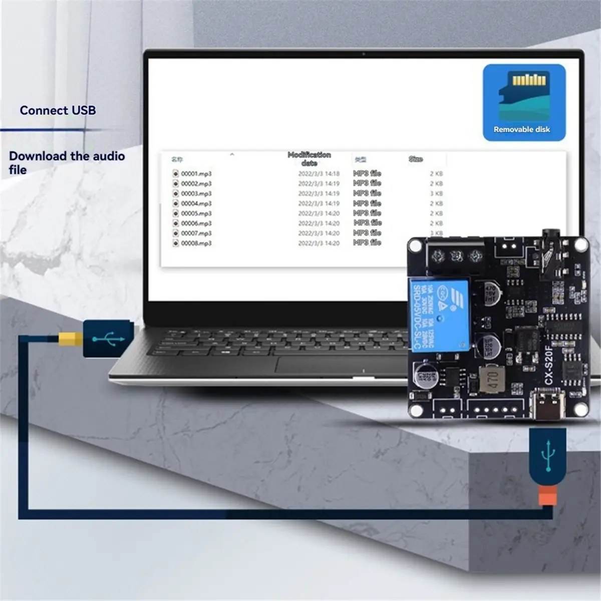 AED6-CX-S20F 20W MP3 Voice Broadcast Module CX-340 USB Naar TTL Seriële Poort Controle MCU Controle Trigger Aangepaste Audio
