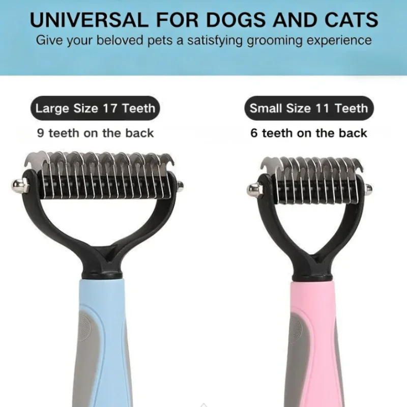 (1PC) Pet Grooming Comb - Choose 11 or 17 Teeth - Detangling Brush for Cats and Dogs, Anti-Scratch with Hanging Hole (Blue/Pink) view 2