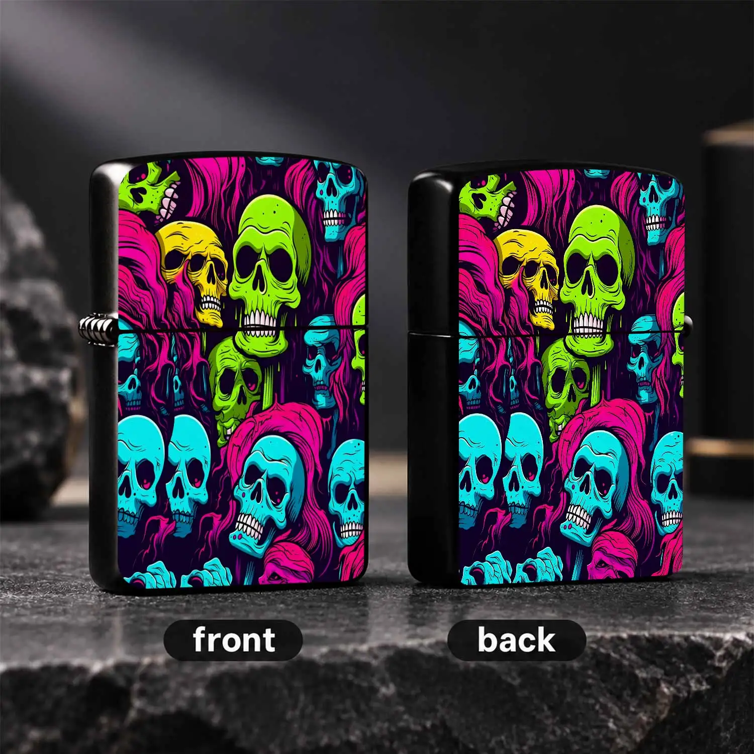 Trendy Neon Skull Graffiti Art Lighter, High-saturation Contrast Color Creative Stylish Portable Igniter, Perfect for Outdoor Camping, Daily Incense Lighting, Home Ambience Arrangement, Ideal Unique Fun Practical Gift fo A Humorous And Inte