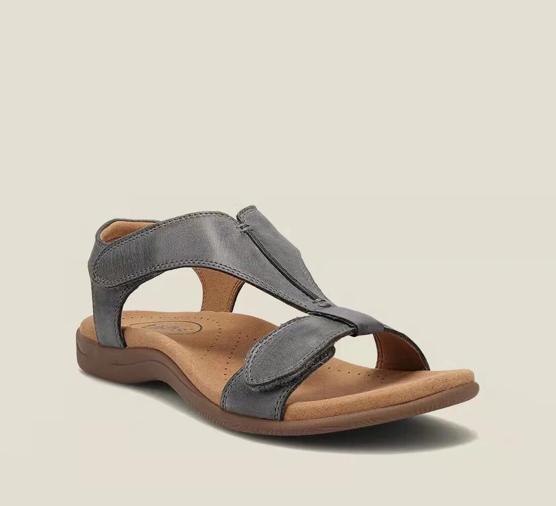 Neue Sommer-Sandalen für Damen mit dicker Sohle und Keilabsatz, leichte und bequeme Schuhe mit Klettverschluss, Leder-Patchwork-Sandalen – Detail 4