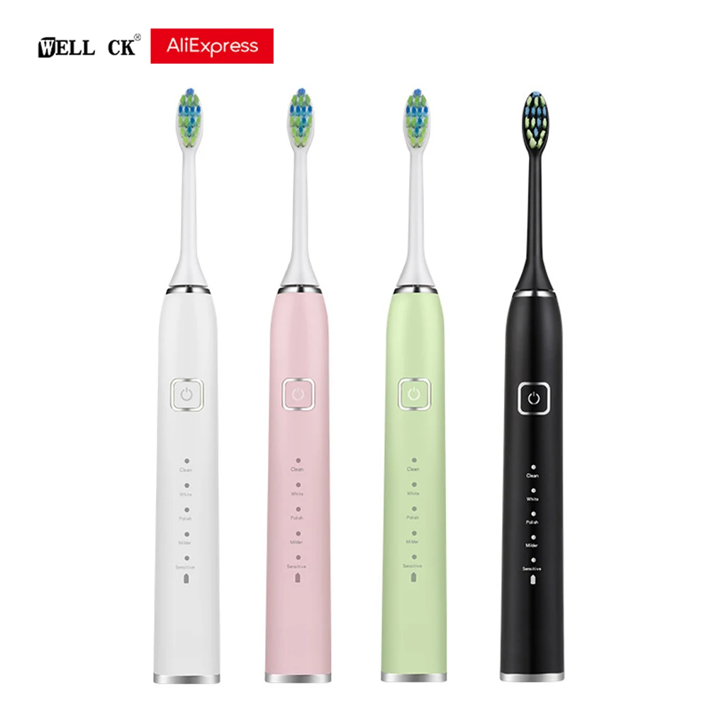 

Sonic Electric Toothbrush USB Wireless Charge Base Teeth Whitening Ultrasonic Vibration Oral Cleaner Brush Replacement Heads Set