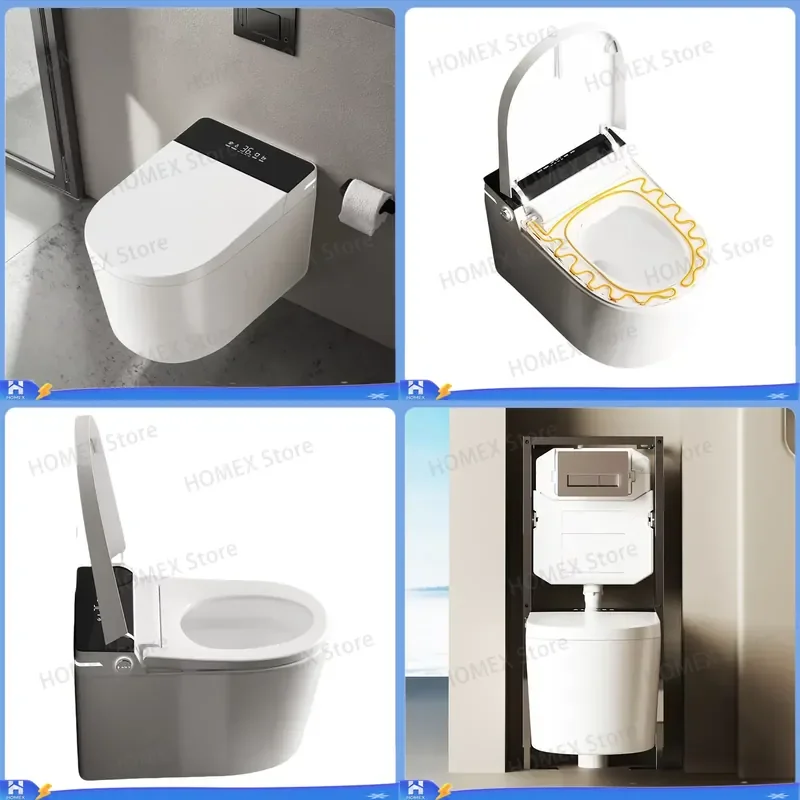 Smart Wall Mounted Toilet Automatic Flushing Remote Control Built in Tank Intelligent Bidet Seat High End Bathroom Sanitary