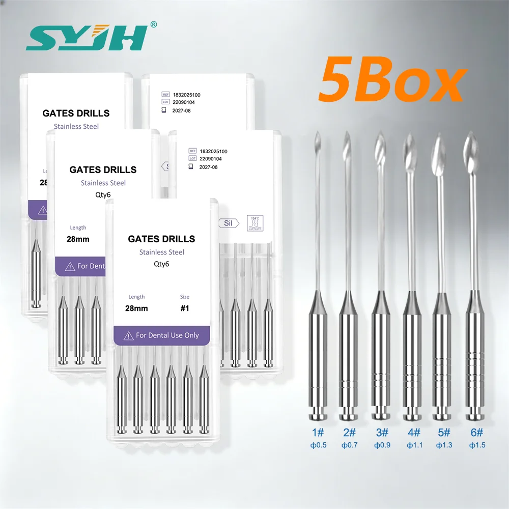 SYJH 30Pcs/5Box Dental Endodontic Gates Glidden Rotary Drill #1-6 28mm/32mm Stainless Steel Engine Use Endo Files Dentistry Tool