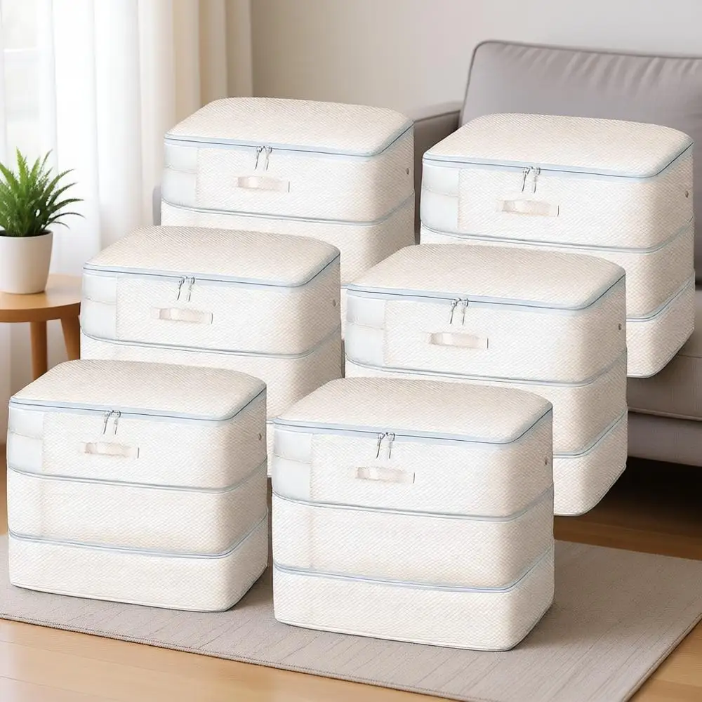 

6-Pack Large 3-Layer Space-Saving Compression Bags for Blankets and Comforters, Washable, Beige