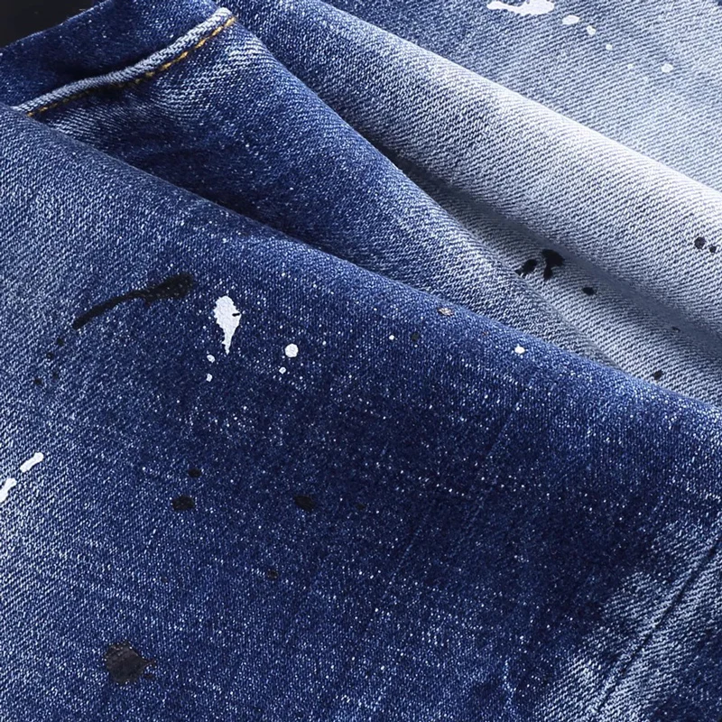 Street Fashion Men Jeans Retro Blue Elastic Stretch Slim Ripped Jeans Men Painted Designer Trousers Vintage Denim Pants Hombre