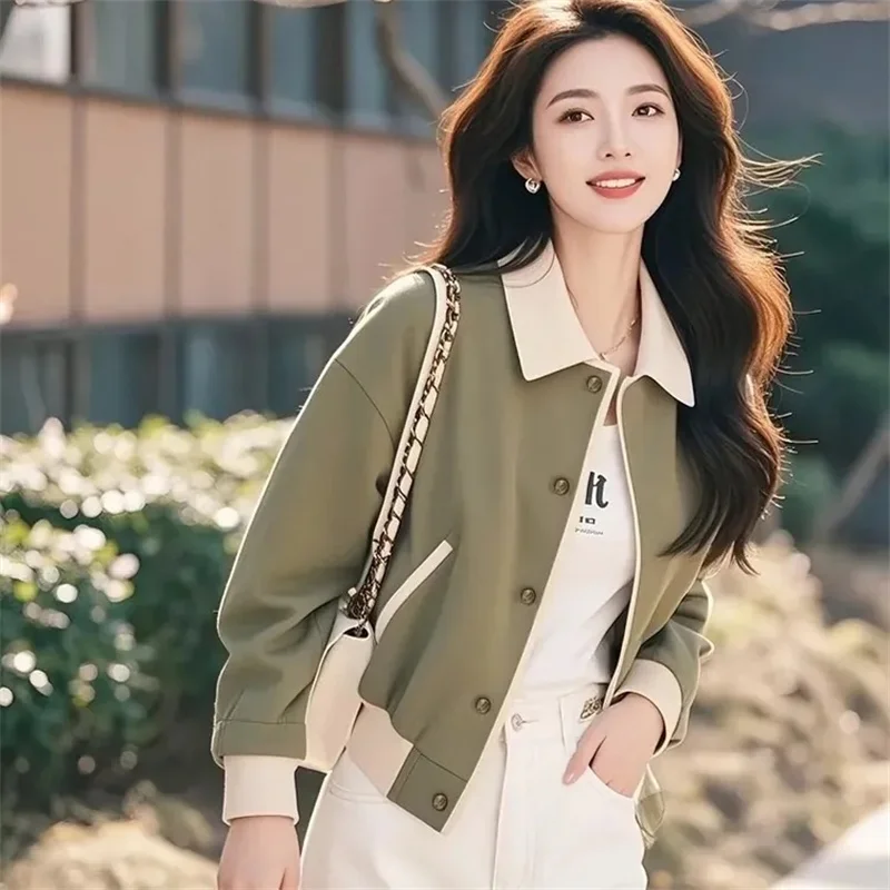 2025 The Popular Super-Fire Spring Clothes Are Unique And Super-Beautiful The Korean Joker Green Short Lapel Coat Woman Is Young