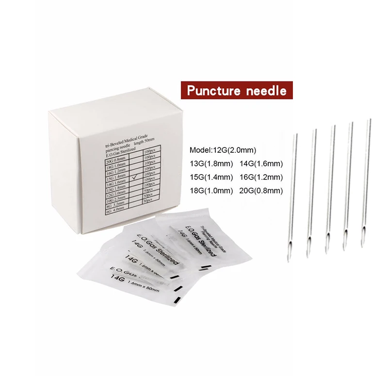 10PC 316L Surgical Steel Tool Disposable Sterile Body Piercing Needles Medical Needle for Navel Stud Nipple Ear Nose Tongue Lip