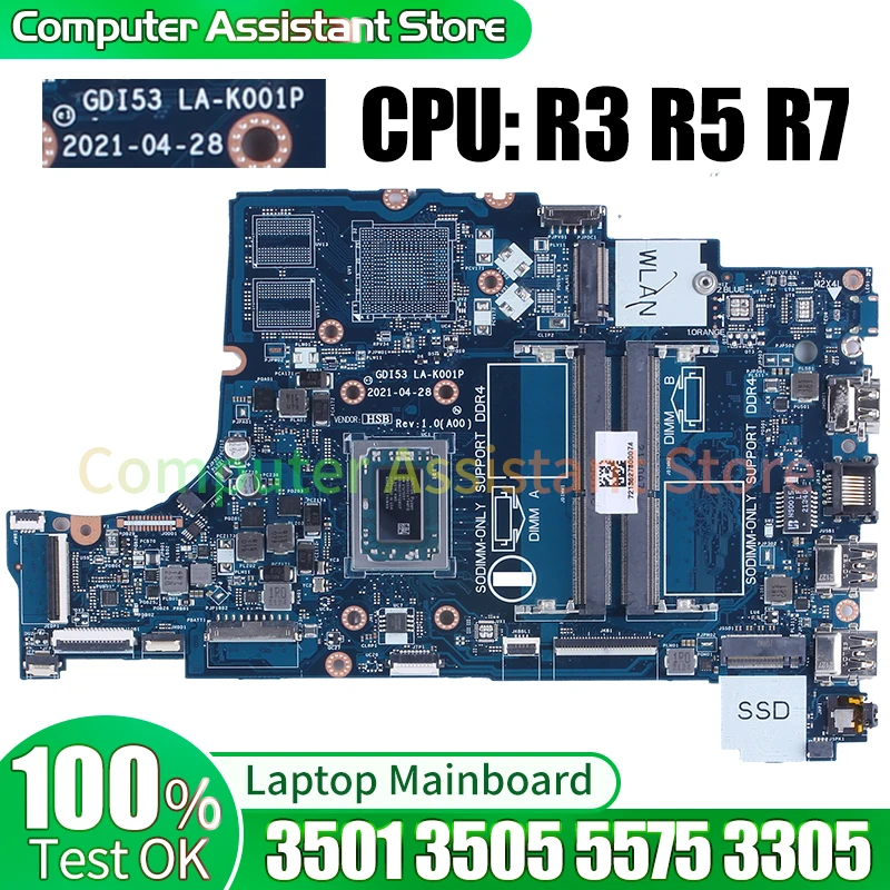 

For DELL 3501 3505 5575 3305 Laptop Mainboard LA-K001P 0GWD64 05HPX6 0P92W5 00VPNP 05HPX6 0DRFWY R3 R5 R7 Notebook Motherboard