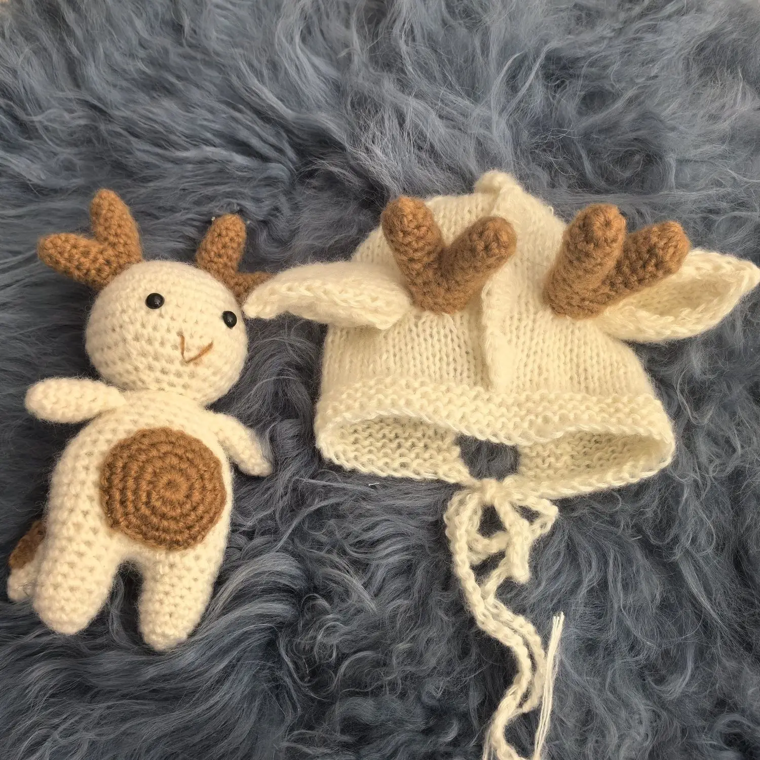 

Newborn Baby Hat Doll Set New Born Photography Props Costume Baby Beanie Girl Boy Hat Fleece Rabbit Cartoon Wool Caps