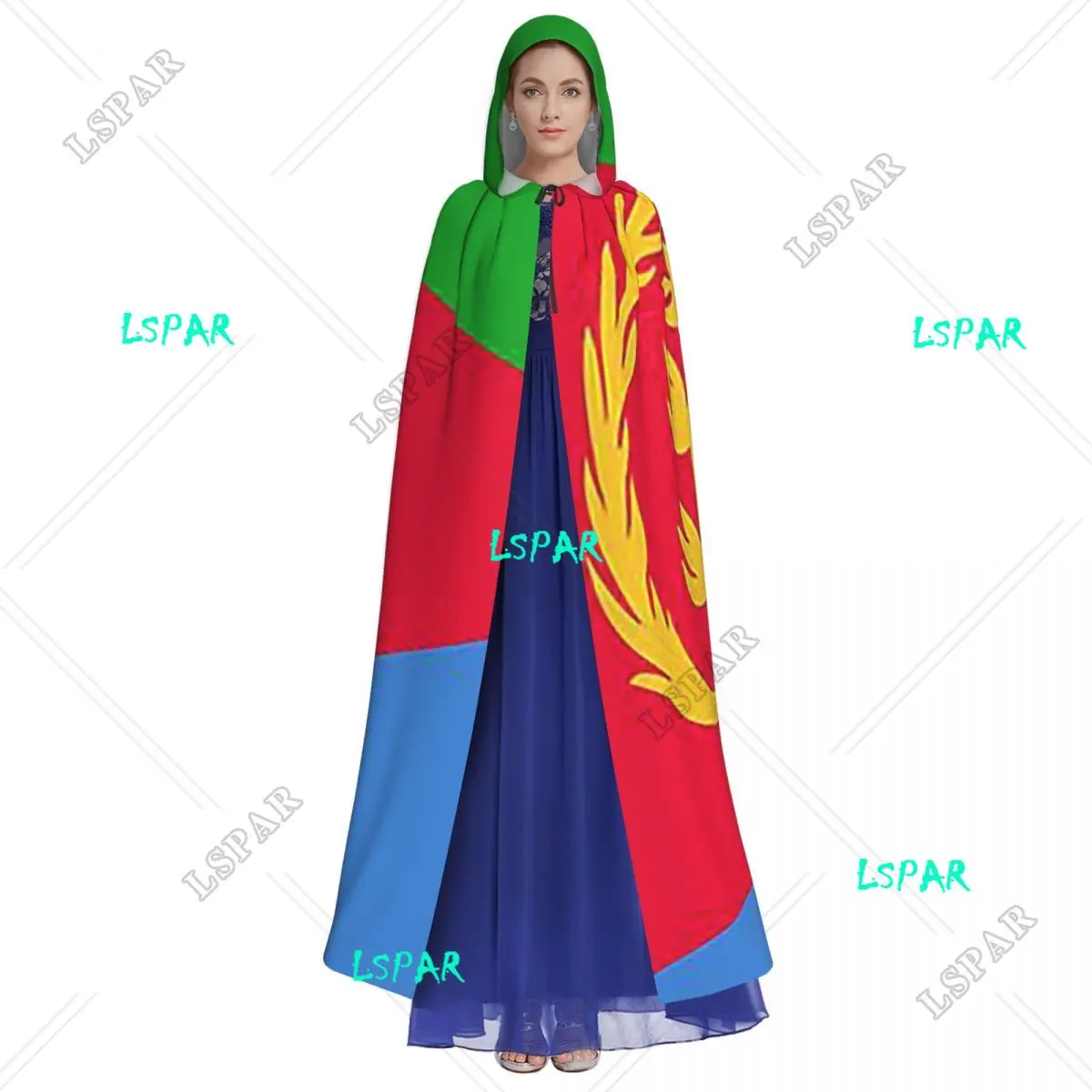 Eritrea Flag Long Hooded Cloak Witch Medieval Costume Cosplay Cape HalloweenCoat Adult Unisex