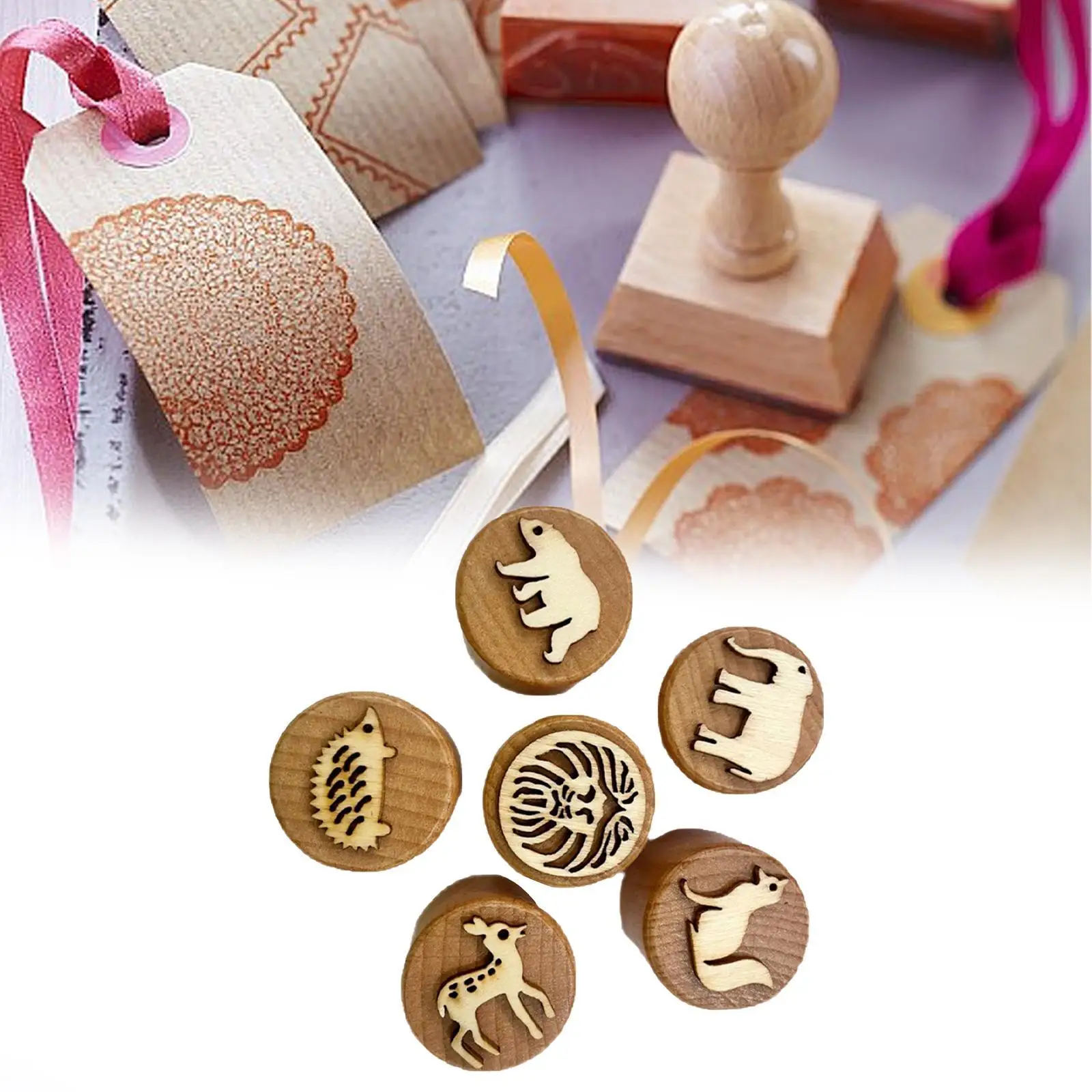 6x Wooden Stamps Set DIY Craft Making Scrapbooking Pottery Stamps