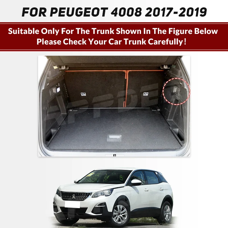 Auto Full Coverage Trunk Mat For PEUGEOT 4008 2017 2018 2019 Car Boot Cover Pad Cargo Liner Interior Protector Accessories