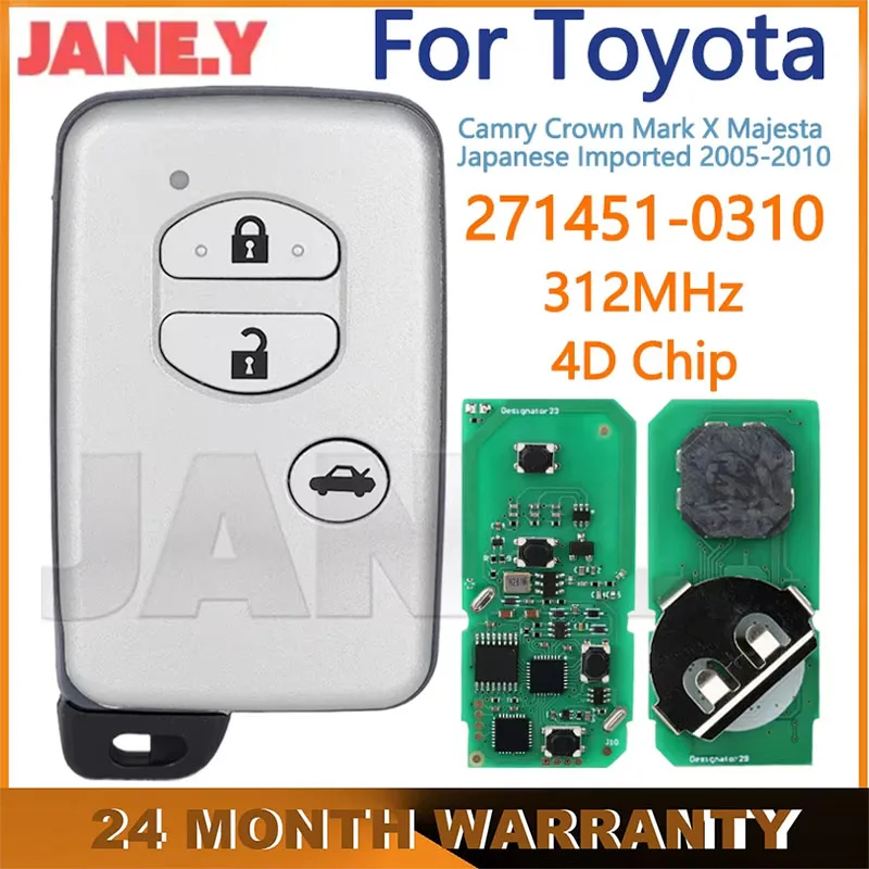Smart Car Key Fob For Toyota Camry Crown Mark X Majesta 2005-2010 271451-0310 312MHz 4D Chip Keyless Go Remote Auto Key