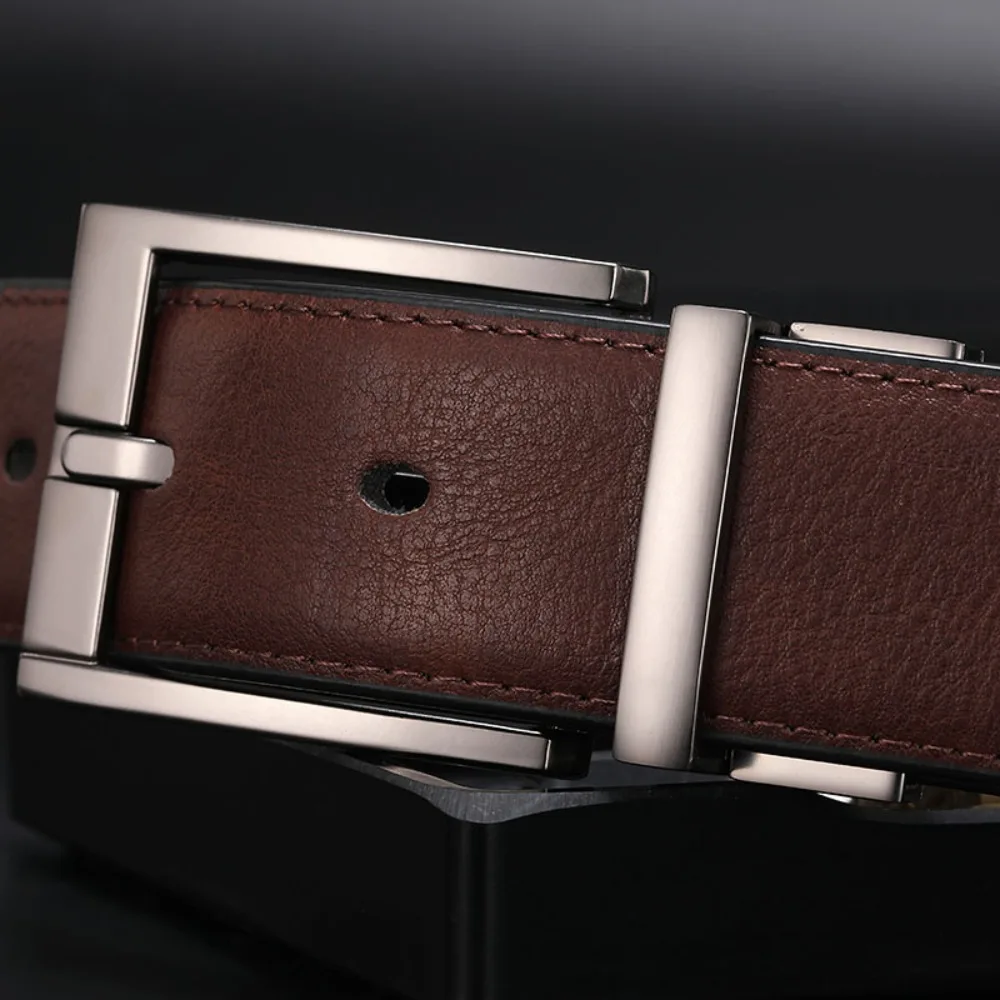 Luxury 3.5cm Width Rotatable Buckle Belt Cowskin Waistband Leather Waist Belt Adjustable Pants Metal Buckle Belt Male