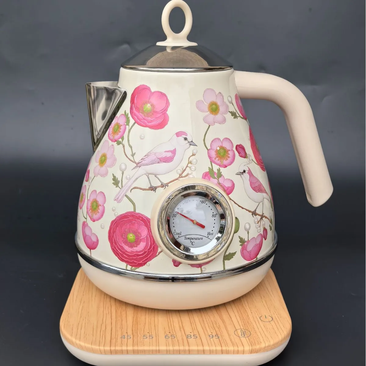 Electric Kettle Temperature Control Boiling Kettle 304 Stainless Steel Keep Warm Electric Teapot 1.7L 1850W Retro Pink Flowers