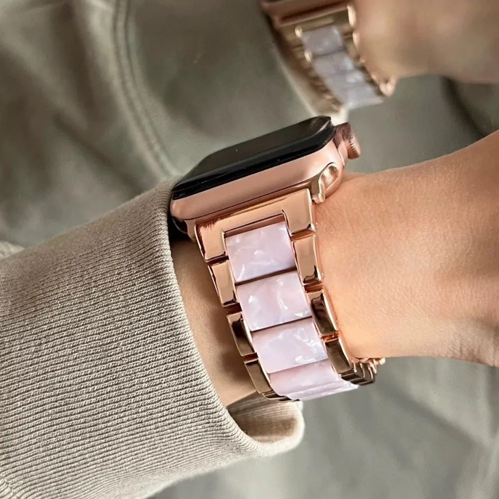 Correa de resina metálica para Apple Watch de 38-49 mm, compatible con la serie iWatch S11-1 SE Ultra (reloj no incluido)