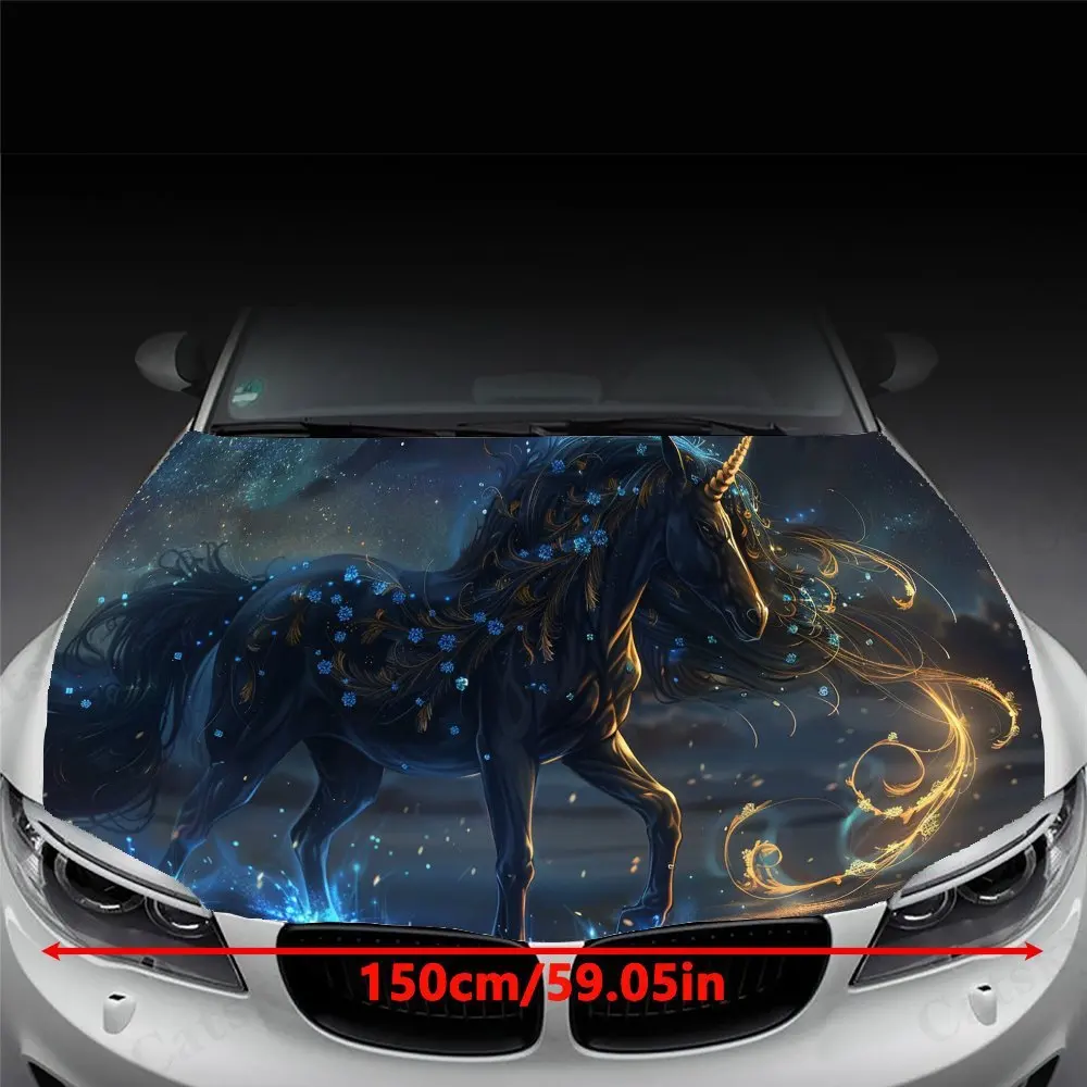 ملصقات غطاء السيارة Dark - Sky Spirit Steed Print، مقاومة للماء ذاتية اللصق، مقاومة للخدش، سهلة الالتصاق، متينة للسيارة PVC sti