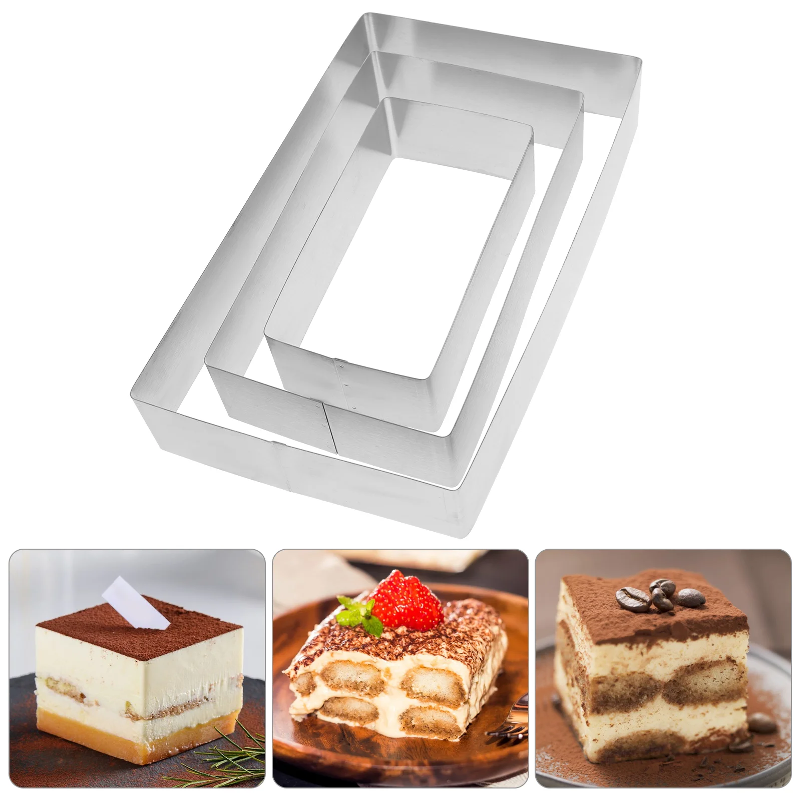 

3pcs Mousse Rings Set Stainless Steel Rectangular Tiramisu Cake Cheese Pastry Mould Baking Tool