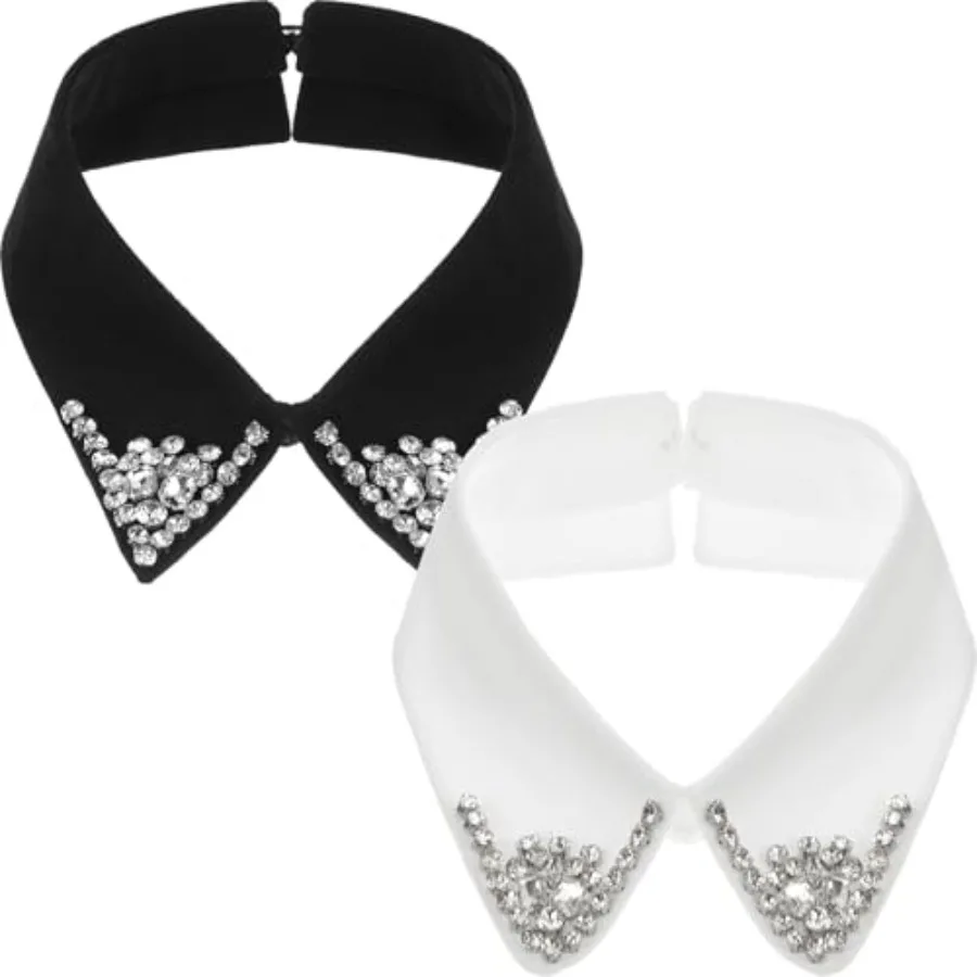 

2 Pcs Dickey Rhinestones Collar for Women Detachable Fake False Collar Choker White Black
