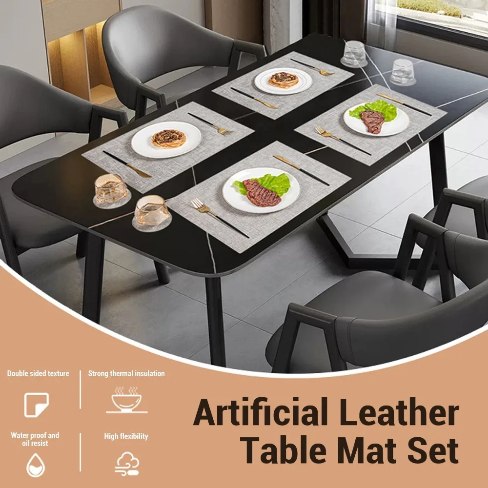 6Pcs Artificial Leather Placemats Waterproof Smooth Texture Heat Resistant Placemats Flat Solid Cut Resistant Edge Table Mat Set